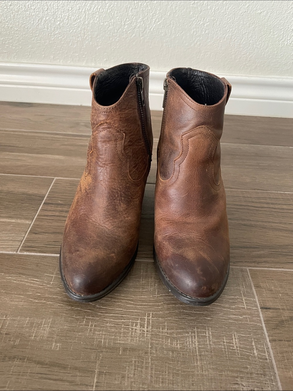 Brown Leather Ankle Boots - Women's Western Zip Booties